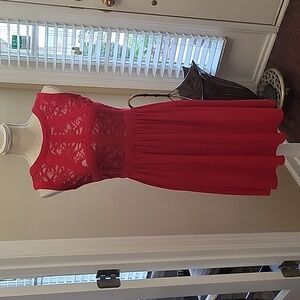 Morgan & Co Red lace sleeveless dress scoop back hidden zipper stretch 5/6 …EUC
